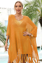 Fringe Trim Dolman Sleeve Openwork Cover Up | Dress In Beauty