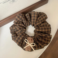 Oversized plaid scrunchie with knit charm - View 6 | TEVQA