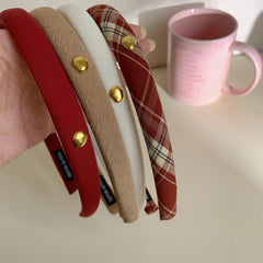 Slim Preppy Headband with Gold Stud - 0.6 Inch