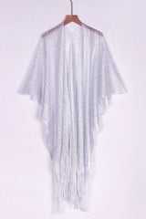 Metallic knit kimono cover up with fringe detail - View 18 | TEVQA