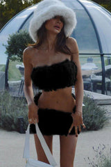 White Fur Skirt Set - TEVQA