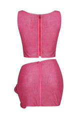 Sparkly Cutout Top and Ruched Skirt Set - View 19 | TEVQA