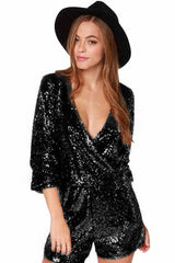 Deep V Sequin Shining Romper | Dress In Beauty