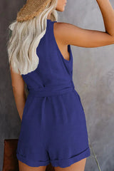 Front Tie Knot Solid Romper - TEVQA