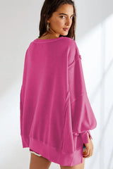 Oversized Contrast Trim Sweatshirt - View 24 | TEVQA