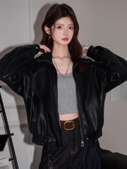 Oversized Faux Leather Moto Jacket Black