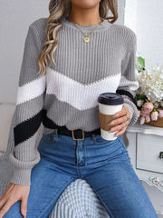 Women's Color Block Chevron Knit Sweater - TEVQA