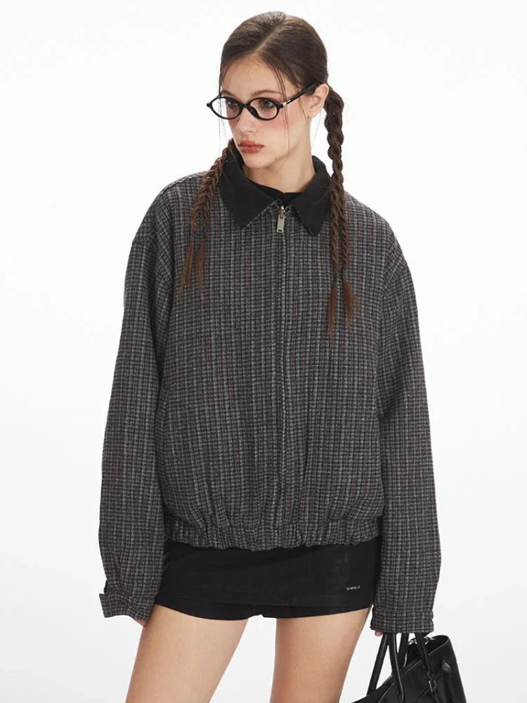 Vintage Reversible Plaid Bomber Jacket - TEVQA