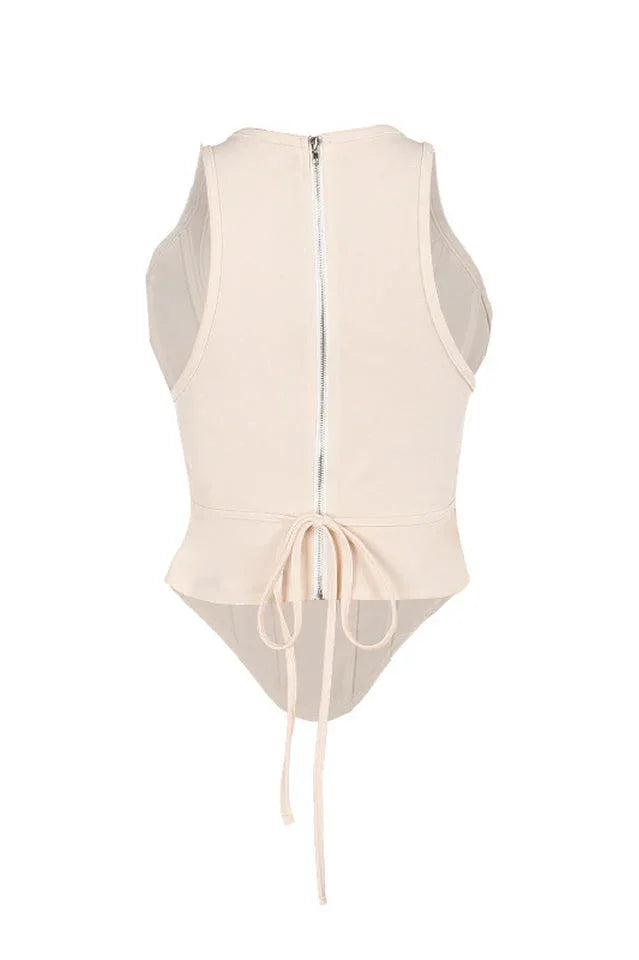 Beige Sculpting Corset Waist Tank Top - TEVQA