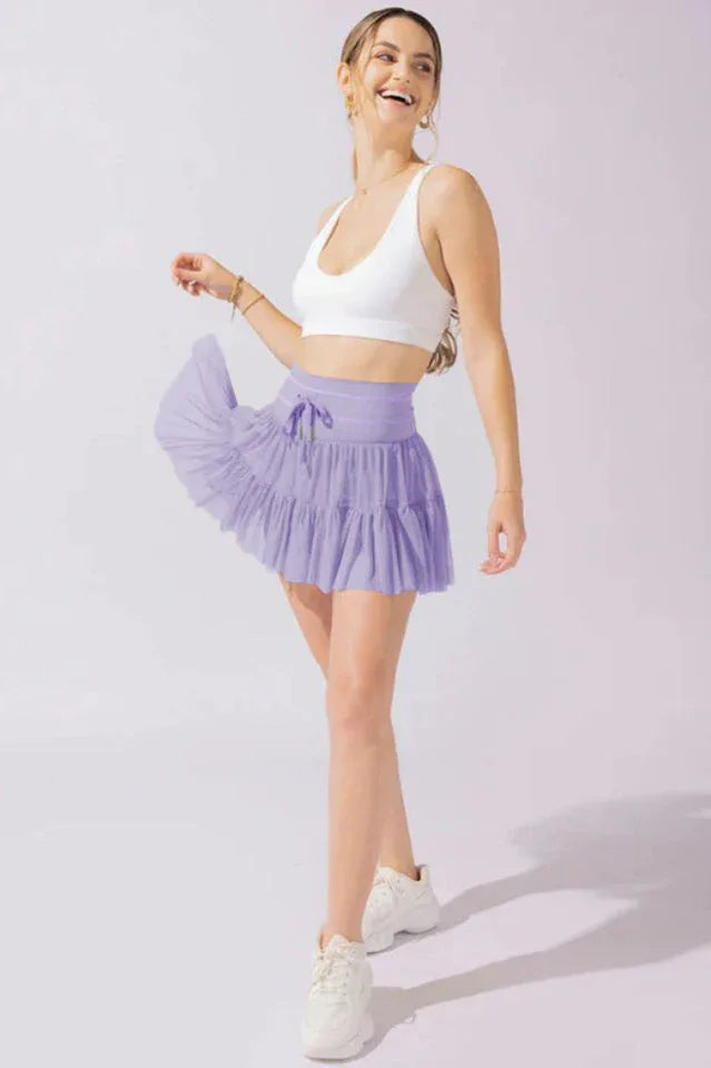 Pirouette Skort with Ruffled Tulle and Drawstring Waist - View 31 | TEVQA