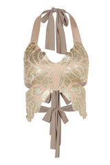 Gold sequin butterfly halter crop top - View 12 | TEVQA