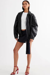 Vegan leather bomber jacket - View 9 | TEVQA