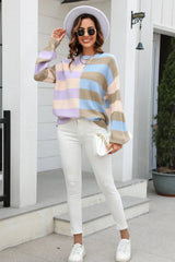 Color Block Striped Knit Sweater - View 13 | TEVQA