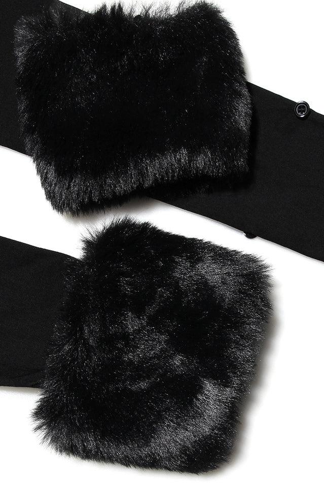 Ravenna Faux Fur Trim Corset Top | Black Off-Shoulder Mesh Long Sleeve Bustier - TEVQA