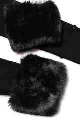 Ravenna Faux Fur Trim Corset Top | Black Off-Shoulder Mesh Long Sleeve Bustier - TEVQA