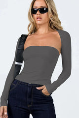 White Two Piece Bolero Tube Top Set - TEVQA