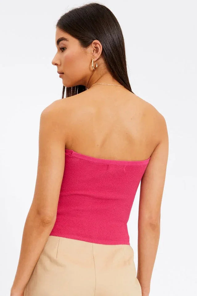 Merlaine Strapless Knotted Knit Crop Top - View 19 | TEVQA