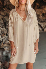 Lace Trim Three-Quarter Sleeve Cover-Up - View 13 | TEVQA
