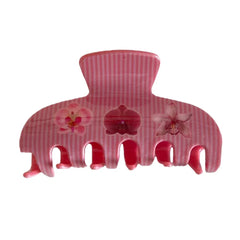 Pink striped claw clip with floral designs