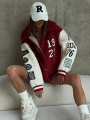 Vintage Red Sherpa Varsity Jacket - TEVQA