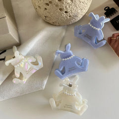 2 Inch Mini Pearl Bunny Acetate Hair Claw - Coquette & Preppy Style