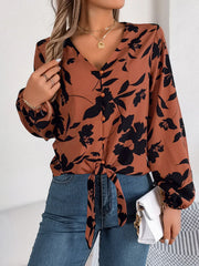 Monochrome floral tie-front blouse - View 11 | TEVQA