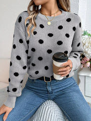Camel Polka Dot Knit Sweater - View 14 | TEVQA