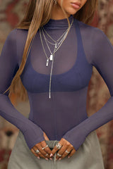Sheer Mock Neck Long Sleeve Top - View 24 | TEVQA