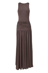 Ruched Jersey Knit Maxi Dress with Halter Neckline - View 7 | TEVQA