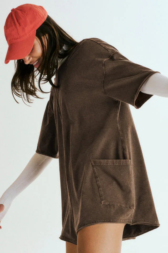 Oversized Crew Neck Romper with Open Back - View 34 | TEVQA