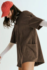 Oversized Crew Neck Romper with Open Back - View 34 | TEVQA