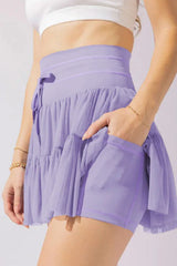 Pirouette Skort with Ruffled Tulle and Drawstring Waist - View 29 | TEVQA