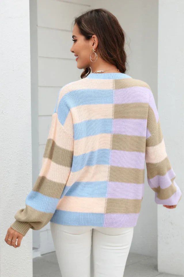 Color Block Striped Knit Sweater - View 14 | TEVQA