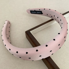 Satin Padded Headband with Mini Heart Print - 1.2 Inch