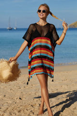 Rainbow Stripe Openwork Slit Cover Up - View 16 | TEVQA
