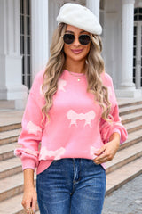 Bow Round Neck Dropped Shoulder Sweater | Dress In Beauty