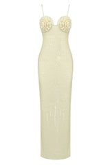 Lorelei Brown Sequin Maxi Dress with Floral Detail - View 30 | TEVQA