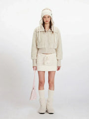 Cream White Cropped Sherpa Jacket - TEVQA