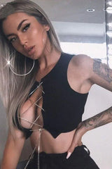 Rhinestone Lace Up Crop Top - View 7 | TEVQA