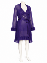 Purple sheer robe and matching lace bralette, displayed on a mannequin front view.