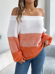 Off-Shoulder Color Block Knit Sweater - View 9 | TEVQA