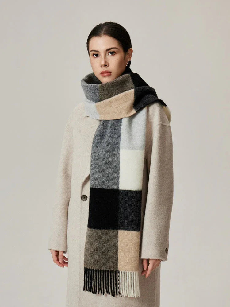 100% Lambswool Plaid Scarf - View 6 | TEVQA