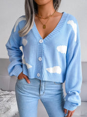 Daydream Sky Cloud Print Knit Cardigan - TEVQA