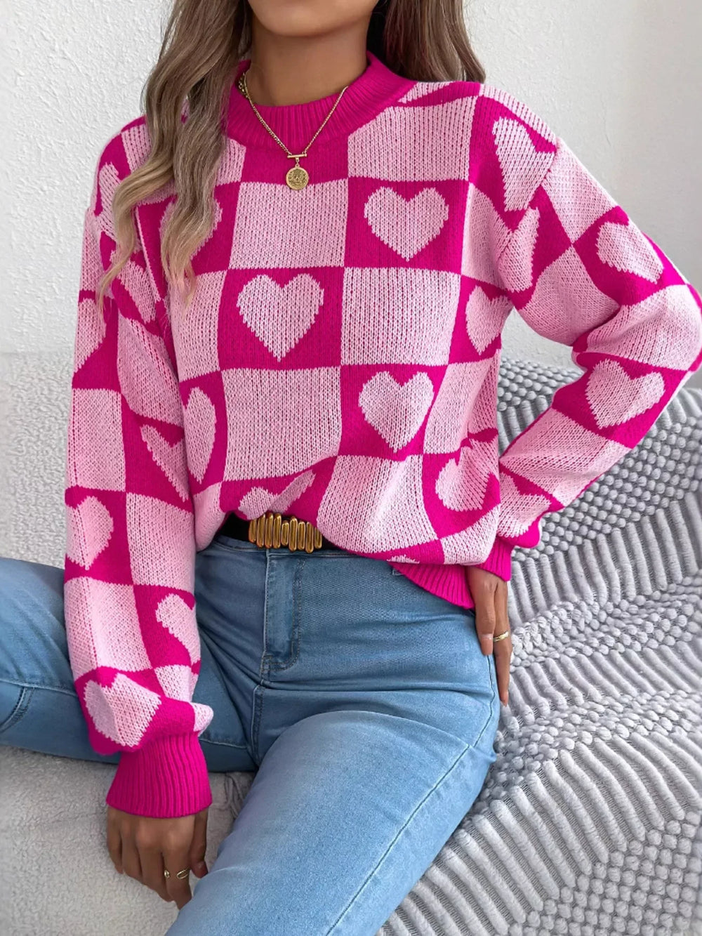 Heart Checkerboard Sweater - View 7 | TEVQA