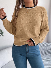 Khaki Textured Knit Sweater - TEVQA