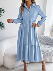 Navy Blue Ruffled Tiered Shirt Dress - View 12 | TEVQA