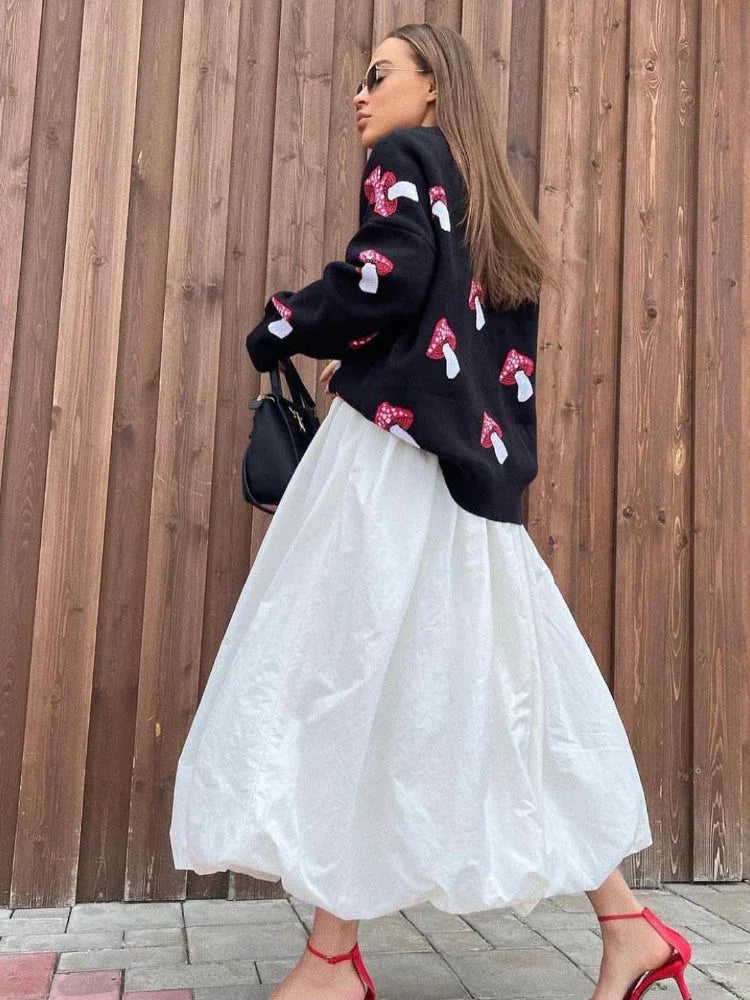 Whimsical Mushroom Oversized Crewneck Sweater - TEVQA