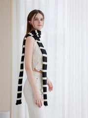Extra Long Striped Ruffle Skinny Scarf - TEVQA