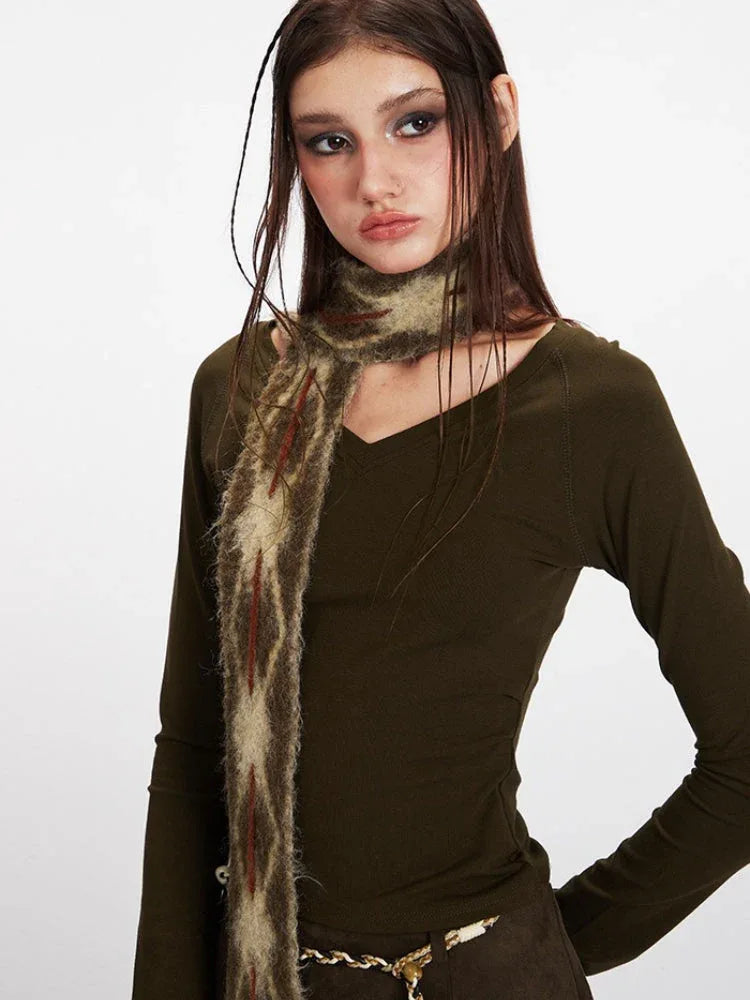 Vintage Dark Olive V-Neck Raglan Crop Top - TEVQA