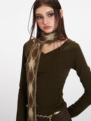 Vintage Dark Olive V-Neck Raglan Crop Top